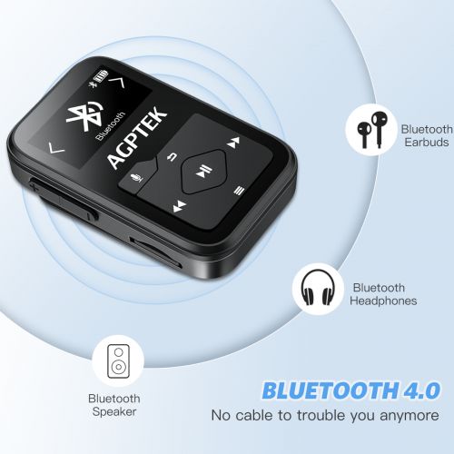  AGPTEK G05W 8GB Bluetooth Clip MP3 Player, Lossless Sound,Supports up to 64GB,Black