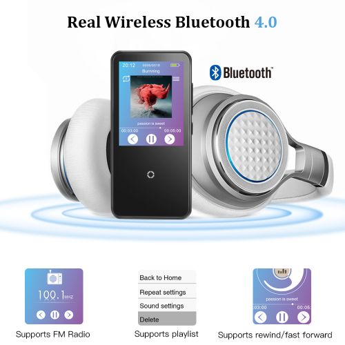  AGPTEK 16GB MP3 Player Bluetooth 4.0 with 2.4 TFT Touch Screen, Music Player Supports FM Radio Voice Recording