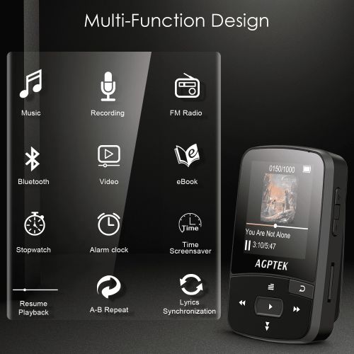  AGPTEK G05S 8GB Clip Bluetooth MP3 Player, Lossless Sound music player,Supports up to 64GB.