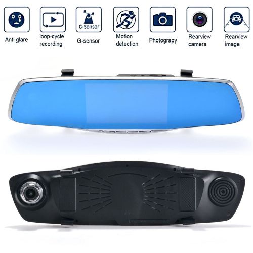  AGPTEK Dual Lens Car Camera, AGPtek Rear View Reverse Mirror Backup Camera, 1080P Full HD Dash Cam Car Recordering System