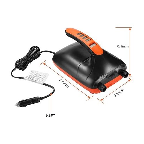 AGPTEK Air Pump, Electric Air Pump 20PSI Digital Electric Air Pump, 12V DC Car Connector, Intelligent Dual Stage & Auto-Off Function, Great for Paddle Boards, Inflatable Boats and Kayaks