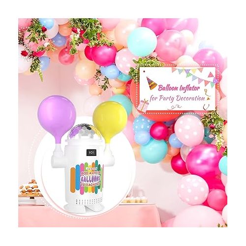  Air Balloon Pump, AGPTEK Electric Blower Pump with Dual Nozzles, Portable Balloon Blower Pump for Inflation with LED Magical Ball Light for Decoration and Party