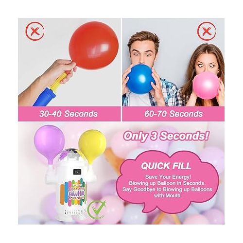  Air Balloon Pump, AGPTEK Electric Blower Pump with Dual Nozzles, Portable Balloon Blower Pump for Inflation with LED Magical Ball Light for Decoration and Party