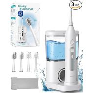 AGPTEK Toothbrush Flosser Combo, Portable Tube for Travel Use, USB C & Contact Charging, 5 Brushing Modes, 5 Water Pressure, 500ml Water Reservoir-White and Silver