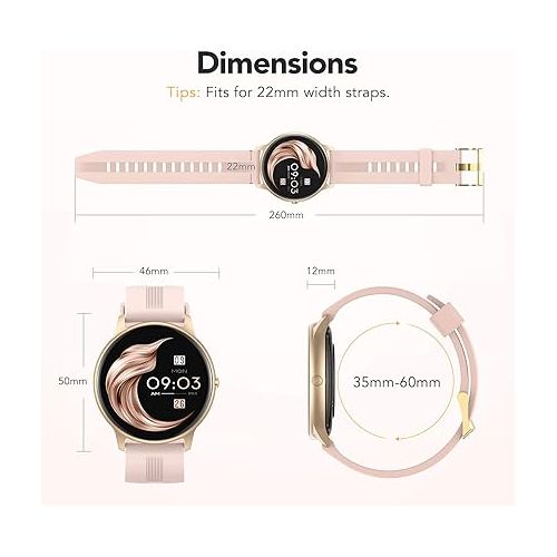  AGPTEK Smart Watch for Women, Smartwatch for Android and iOS Phones IP68 Waterproof Activity Tracker with Full Touch Color Screen Heart Rate Monitor Pedometer Sleep Monitor, Pink