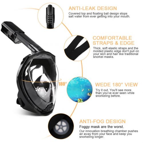  AGPTEK Tauchmaske Vollgesichtsmaske, vollgesichte Schnorchelmaske, geeignet fuer Erwachsene, Kamera Halterung, mit wasserdichte, Handytasche bewaffnet, Netztasche, faltbar Schnorche