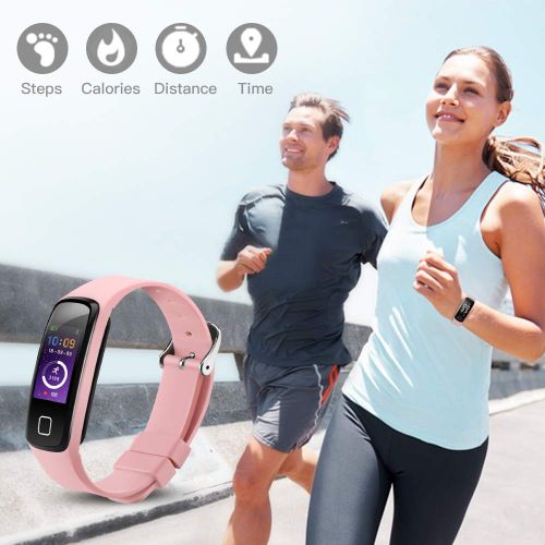  Fitness Tracker, Wasserdicht Fitness Smart Armband Uhr mit Herzfrequenzmesser, Schrittzahler Fitness Uhr Pulsmesser Schlafmonitor Kalorienzahler, Pulsmesser, Rosa von AGPTEK