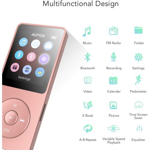  [아마존 핫딜]  [아마존핫딜]AGPTEK MP3 Player 8GB Bluetooth 4.0,Lossless Music Player with FM Radio, Voice Recorder, Expandable Up to 128GB (A02T 8GB Bluetooth Rose Gold)