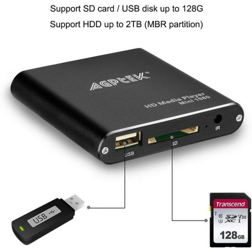  [아마존베스트]AGPTEK HDMI Media Player, AGPtek Black Mini 1080p Full-HD Ultra HDMI Digital Media Player for -MKV/RM- HDD USB Drives and SD Cards