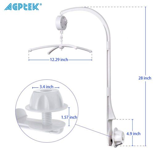  AGPtek 28 inch Baby Crib Mobile Bed Bell Holder Music Box Holder Arm Bracket Baby Bed Stent Set Nut Screw