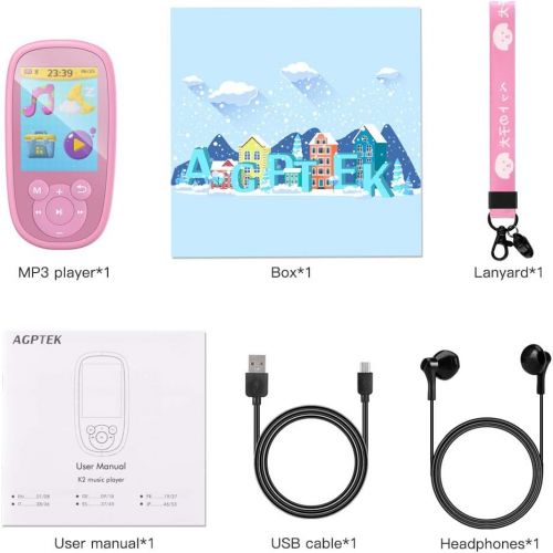  [아마존베스트]AGPTEK MP3 Player for Kids, Children Music Player with Bluetooth, Built-in Speaker 8GB, 2.4 Inch Color Screen, Support FM Radio, Video, Voice Recorder, Expandable Up to 128GB,Pink
