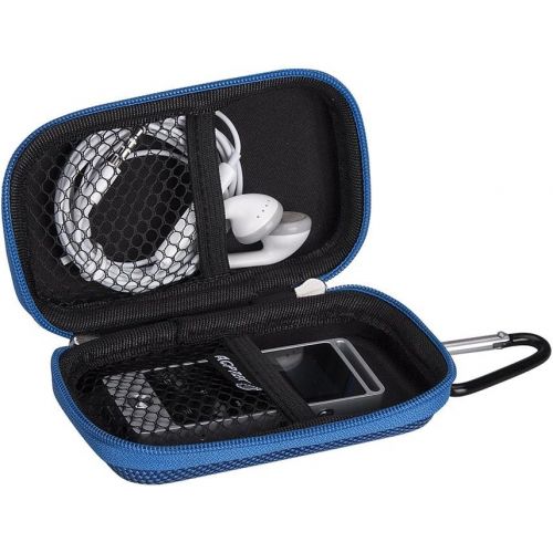  [아마존베스트]AGPTEK MP3 Player Case, Portable Clamshell Headphones Cover, Holder with Metal Carabiner Clip for 1.8 inch MP3 Players, iPod Nano, iPod Shuffle, Apple Airport, Blue