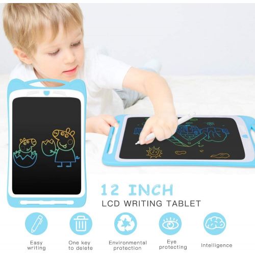  [아마존베스트]AGPTEK Colourful Writing Board LCD Childrens 12 Inch Screen, Electronic Writing Tablet with Brighter Writing, Digital Drawing Board with Anti-Clearance Function, Children Blue