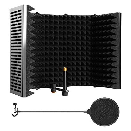  [아마존베스트]AGPtek microphone isolation shield, acoustic shield, adjustable sound shield, foam reflector shield, recording studio microphone pop filter, sound absorber system for studio microp