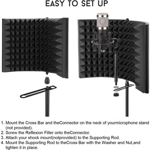  [아마존베스트]AGPtek microphone insulation shield, acoustic shield, adjustable sound shield, foam reflector shield, recording studio microphone pop filter, sound absorber system for studio micro