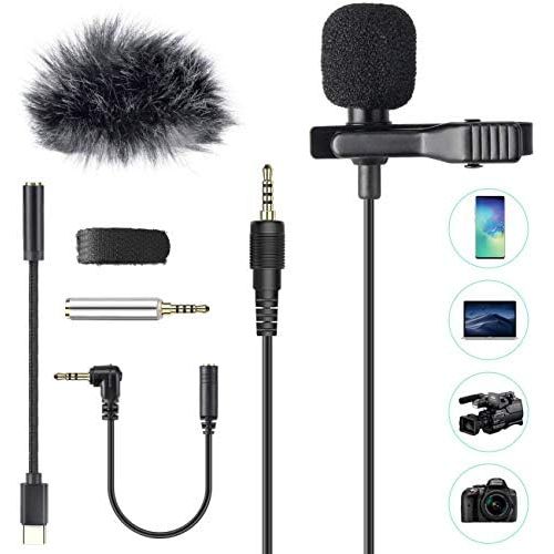  [아마존베스트]AGPTEK Lavalier Microphone, 2m Mini Omnidirectional Capacitor with 2 Transformation and Type C Adapter and Windscreen for Interview, Video Conferencing, Podcast, Dictation etc.