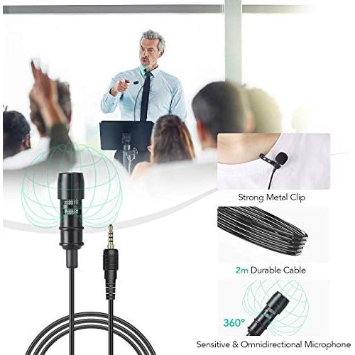  [아마존베스트]AGPTEK Lavalier Microphone, 2m Mini Omnidirectional Capacitor with 2 Transformation and Type C Adapter and Windscreen for Interview, Video Conferencing, Podcast, Dictation etc.