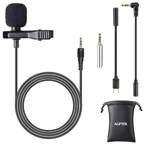  [아마존베스트]AGPTEK Lavalier Microphone, 2m Mini Omnidirectional Capacitor with 2 Transformation and Type C Adapter and Windscreen for Interview, Video Conferencing, Podcast, Dictation etc.