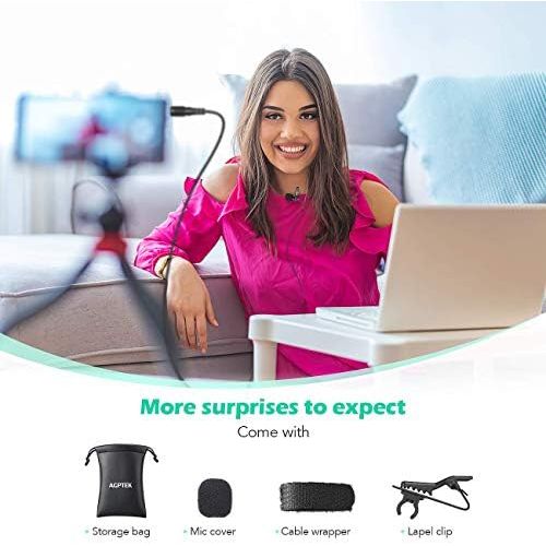  [아마존베스트]AGPTEK Lavalier Microphone, 2m Mini Omnidirectional Capacitor with 2 Transformation and Type C Adapter and Windscreen for Interview, Video Conferencing, Podcast, Dictation etc.