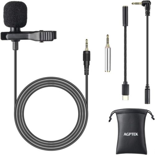  [아마존베스트]AGPTEK Lavalier Microphone, 2m Mini Omnidirectional Capacitor with 2 Transformation and Type C Adapter and Windscreen for Interview, Video Conferencing, Podcast, Dictation etc.