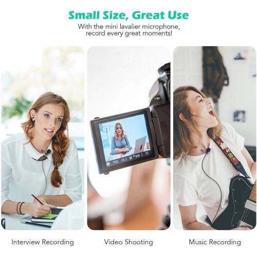  [아마존베스트]AGPTEK Lavalier Microphone, 2m Mini Omnidirectional Capacitor with 2 Transformation and Type C Adapter and Windscreen for Interview, Video Conferencing, Podcast, Dictation etc.