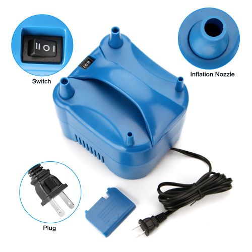  AGPTEK AGPtek Two Nozzle High Power Electric Balloon Inflator Pump Portable Blue Air Blower,680W High Power,Inflate In One Second