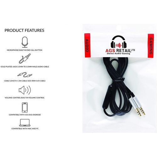  [아마존베스트]AGS Retail Ltd, AGS Retail Limited 1.2m Replacement Stereo Headphone Audio Cable Lead For Audio Technica ATH-ANC9 29 7 70 7B 25 & Skullcandy Aviator + Hesh2.0 headphones with In-Line Remote and Microphone - GOLD PLA