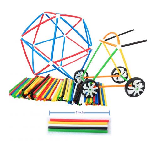  AGS_TOYS Rainbow Straws and Connectors with Wheels 4D STEM Building Set - 284PCS Colorful Interlocking, Fun Educational Building Blocks Toy Set - Great Gift for Boys and Girls