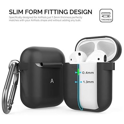  [아마존베스트]AHASTYLE AhaStyle Upgrade AirPods Case Protective Cover (Front LED Visible) Silicone Compatible with Apple AirPods 2 and 1（Black）