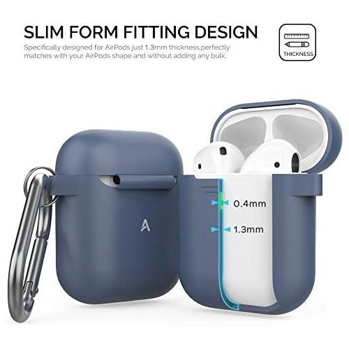  [아마존베스트]AHASTYLE AhaStyle Upgrade AirPods Case Protective Cover (Front LED Visible) Silicone Compatible with Apple AirPods 2 and 1（Navy Blue）