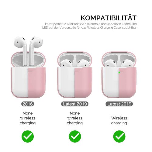  [아마존 핫딜]  [아마존핫딜]AHASTYLE AhaStyle AirPods Huelle Silikon AirPods Case [Front-LED Sichtbar] Kompatibel mit Apple AirPods 2 & 1 (2019) (Ohne Karabiner, Rosa)