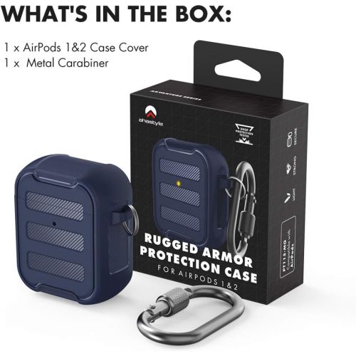  [아마존베스트]AHASTYLE Robust AirPods Case Shockproof Hard Shell TPU Protective Case Compatible with AirPods 2 & 1 (Midnight Blue)