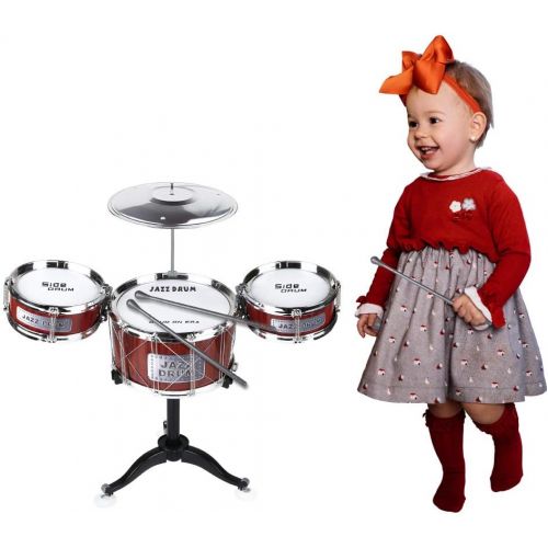  [아마존베스트]AHOMASH Small Jazz Drum Sets for Kids 1-5 Years Old Beats Musical Toys Plastic Drum Kit with Cymbal & Drumsticks