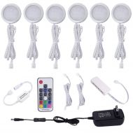 AIBOO RGB Color Changing LED Under Cabinet Lights Kit Aluminum Slim Puck Lamps for Kitchen Counter Wardrobe Counter Furniture Ambiance Christmas Decor Lighting (6 lights)