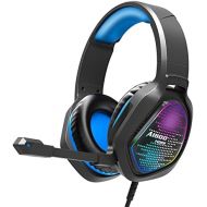 AIBOONDEE Gaming Headset with Mic LED Light On Ear Gaming Headphone PS4,3.5mm Wired Gaming Headset for PC Laptop Xbox One Gamer Headphone(Blue)