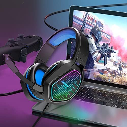  AIBOONDEE Gaming Headset with Mic LED Light On Ear Gaming Headphone PS4,3.5mm Wired Gaming Headset for PC Laptop Xbox One Gamer Headphone(Blue)