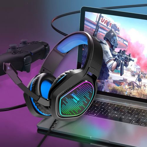  AIBOONDEE Gaming Headset with Mic LED Light On Ear Gaming Headphone PS4,3.5mm Wired Gaming Headset for PC Laptop Xbox One Gamer Headphone(Blue)