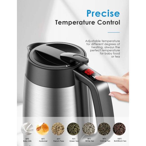  AICOK Wasserkocher Edelstahl mit Temperatureinstellung | Warmhaltefunktion (6 Stunden) 1,7 Liter Wasser | 2200 Watt | Automatische Abschaltung durch patentierten Strix Contoller |