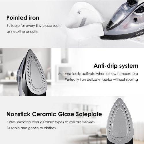  AICOK Aicok Steam Iron Iron Steam Generator Iron Iron with Steam 2200W Fully Functional and Iroing, Variable Temperature Control with Non-Stick Sole PlateWhite