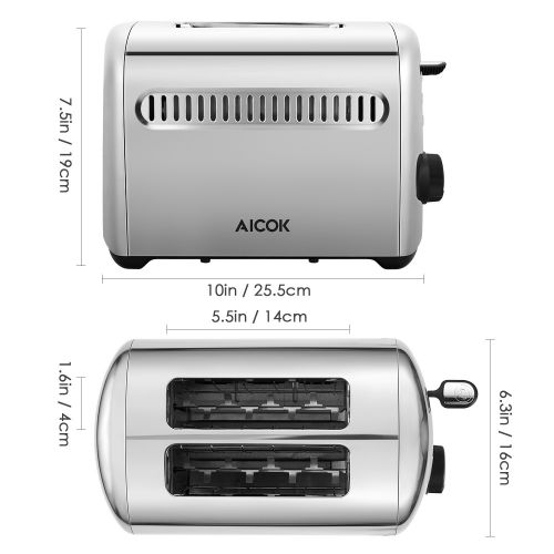  AICOK Aicok Automatic Toaster Toaster with 2Discs with Removable Crumb Tray, Stainless Steel Toaster with Adjustable Browning Levels 950W Silver