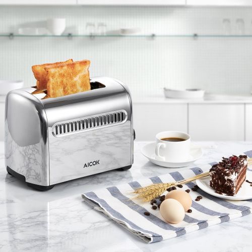  AICOK Aicok Automatic Toaster Toaster with 2Discs with Removable Crumb Tray, Stainless Steel Toaster with Adjustable Browning Levels 950W Silver