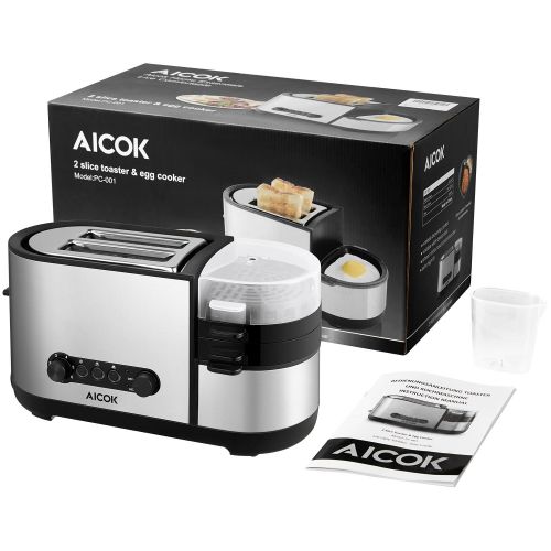  AICOK Aicok Toaster 3 in 1 Practical Automatic Toaster with Egg Boiler and Electric Pans, 1250 Watt, Up to 7 Browning Levels and 2 Slices of Bread, Brushed Stainless Steel