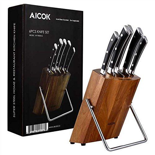  AICOK Aicok Messerblock Set | Messerset | Profi Kochmesser mit Prazisionsklingen | 6-teilig| Extra Scharf | rostfreier Edelstahl | ergonomische Griffe | High Carbon Edelstahl