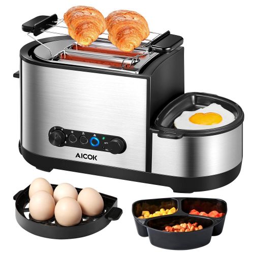  [아마존 핫딜]  [아마존핫딜]AICOK Aicok 5-in-1 Toaaster Fruehstuecksmaschine Multifunktion Toaster mit Eierkocher fuer Toasten / Eierkochen / Omelett / Dampfgaren, Herausziehbare Kruemelschublade, Automatisches Ausscha