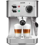 AICOK Espresso Machine, Cappuccino Coffee Maker with Milk Steamer Frother, 15 Bar Pump Latte and Moka Machine, Stainless Steel, Warm Top for Cup Placing, 1050W