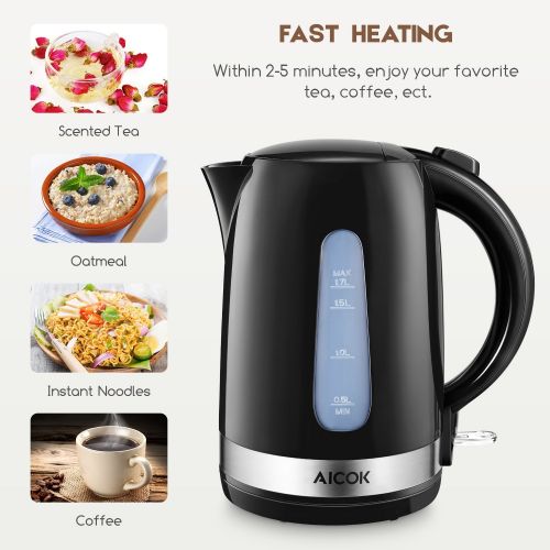  Electric Kettle Aicok Lightweight Electric Tea Kettle, 1500W Ultra Fast Water Kettle, 100% BPA Free, 1.7L Cordless Hot Water Teapot with Boil Dry Protection and Auto Shut Off