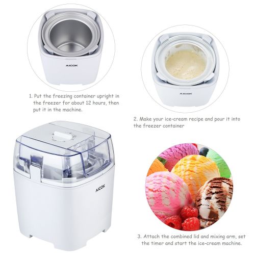  AICOK Aicok Automatic Ice Cream Maker Frozen Yogurt and Sorbet Maker Machine, 1.5 Quart, White