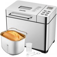 AICOK Automatic Bread Maker[2018 Upgraded], Aicok 2.2LB Fully Stainless Steel Bread Machine with Dispenser(19 Programs, 3 Loaf Sizes, 3 Crust Colors, 15-Hour Delay Timer, 1H Keep Warm, G