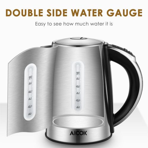  AICOK Electric Kettle, Aicok Upgraded Version Temperature Kettle, 1.7L Temperature Control Kettle with 6 LED Color Change, Fast Boiling Water Boiler with Double Water Gauge BPA Free