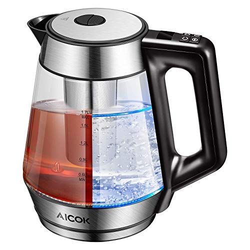  AICOK Aicok Electric Kettle Glass Tea Kettle Variable Temperature Control Cordless Water Kettle with Infuser Keep Warm Function Auto Shut Off Tea Pot LED Indicator Boil Dry Protection Wa